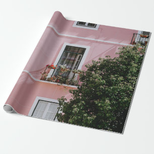 PINK CONCRETE COMMERCIAL BUILDING NEAR GREEN TREE WRAPPING PAPER