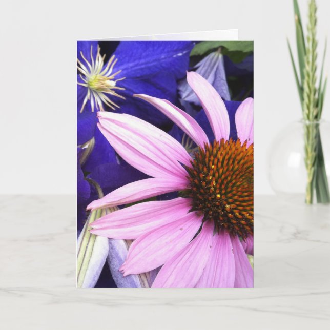 Pink Cone Flower & Purple Clematis Greeting Card (Front)