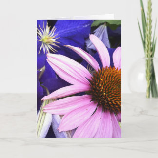 Pink Cone Flower & Purple Clematis Greeting Card