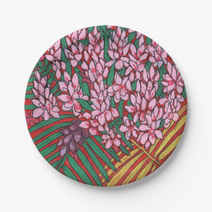 Pink Cone Ginger Alpinia Tropical Flowers Floral Paper Plate