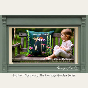 Pink Coneflower & Hummingbirds Welcome Cushion