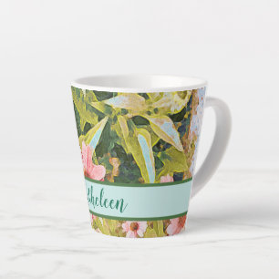 Pink Coneflowers Green Leaves Name Personalize Latte Mug
