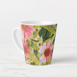 Pink Coneflowers Green Leaves Original Art Latte Mug