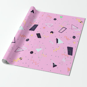 Pink Confetti 80s Birthday Party Wrapping Paper