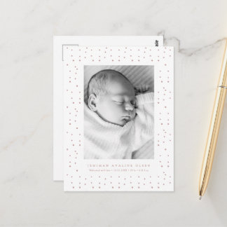 Pink Confetti Baby Birth Announcement Postcard