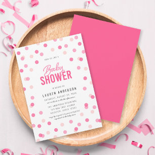 Pink Confetti Baby Shower Invitation