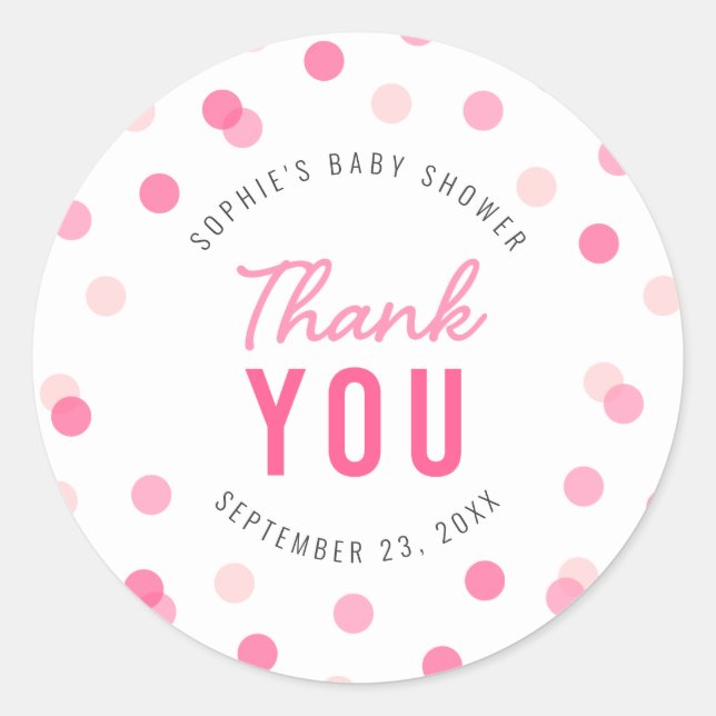 Pink Confetti Baby Shower Thank You Classic Round Sticker (Front)