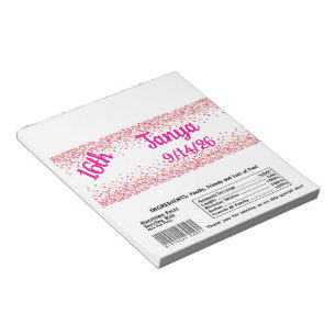 Pink Confetti Candy Bar Wrapper Party Favour Notepad