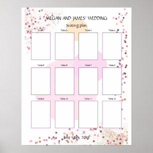 Pink Confetti Circles Blank 12Table Seating Plan Poster