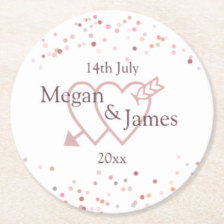 Pink Confetti Circles Round Paper Coaster