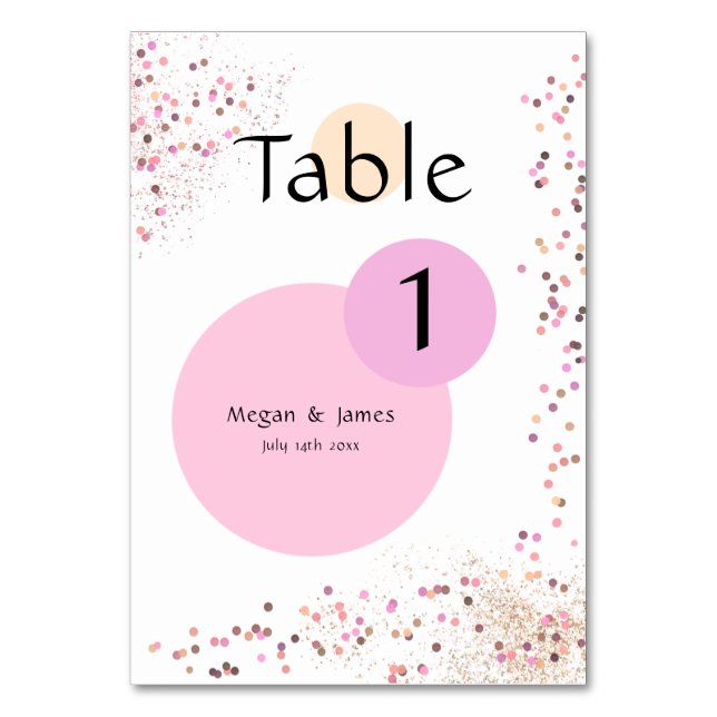 Pink Confetti Circles Table Number (Front)