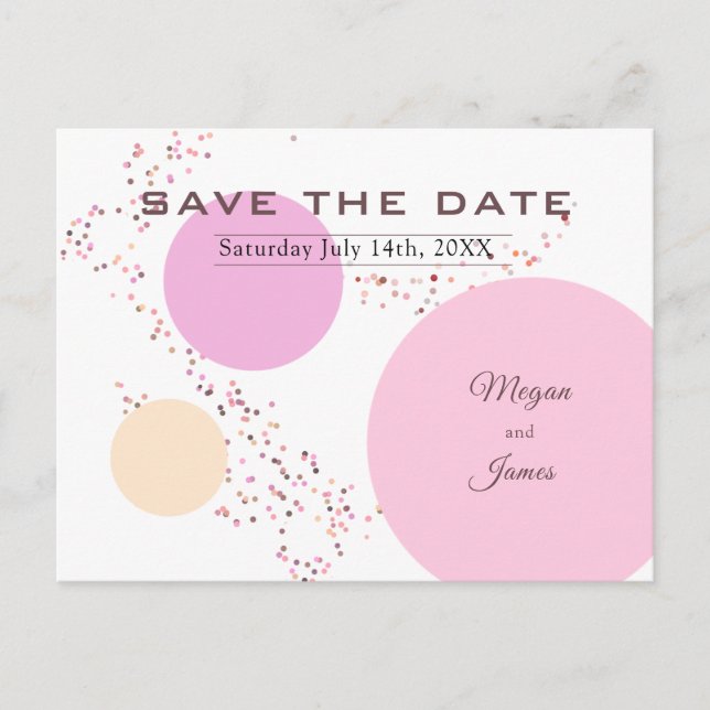 Pink Confetti Circles Wedding Announcement Postcard (Front)