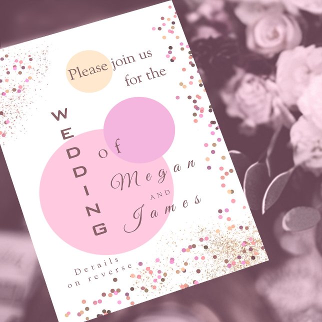 Pink confetti circles wedding invitation (Creator Uploaded)