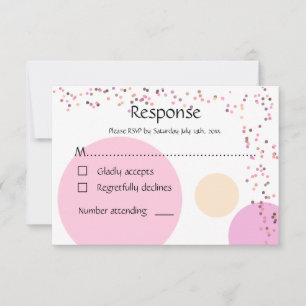 Pink confetti circles wedding RSVP card