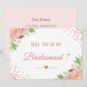 Pink Confetti Floral Will You Be My Bridesmaid Invitation