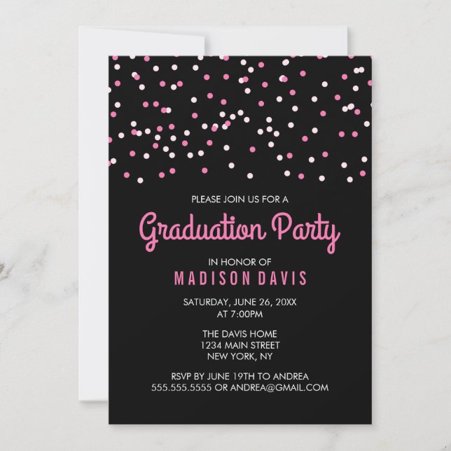 Pink Confetti Graduation Party Invitation (Front)