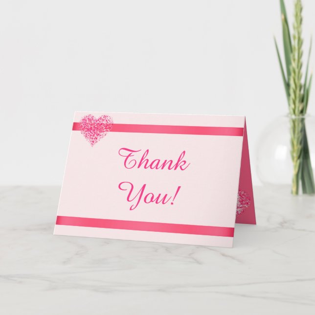 Pink Confetti Heart Spring Folded Thank You Card (Front)