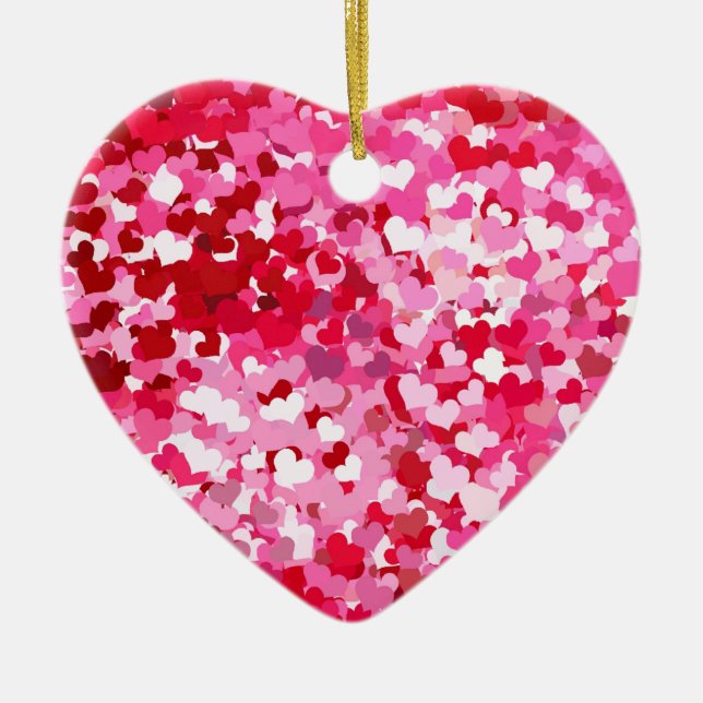 Pink Confetti Hearts Ceramic Tree Decoration (Front)