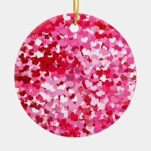 Pink Confetti Hearts Ceramic Tree Decoration