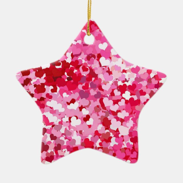 Pink Confetti Hearts Ceramic Tree Decoration (Front)