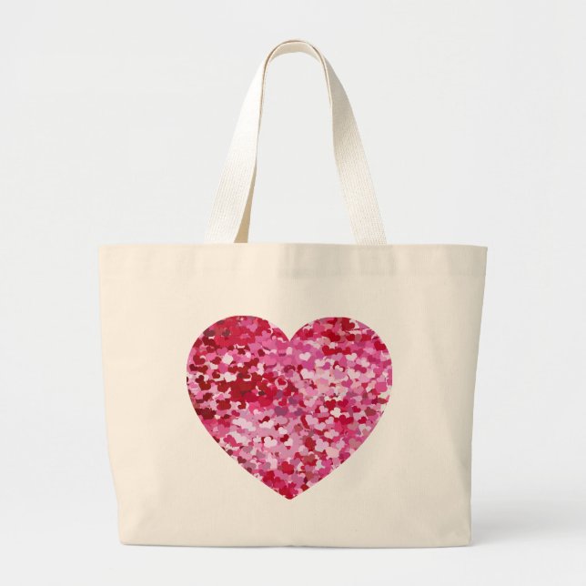 Pink Confetti Hearts Large Tote Bag (Front)