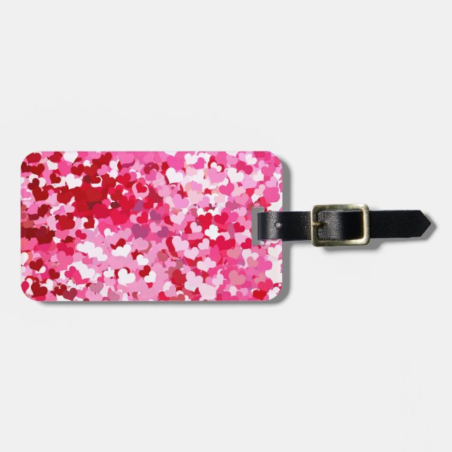 Pink Confetti Hearts Luggage Tag (Front Horizontal)