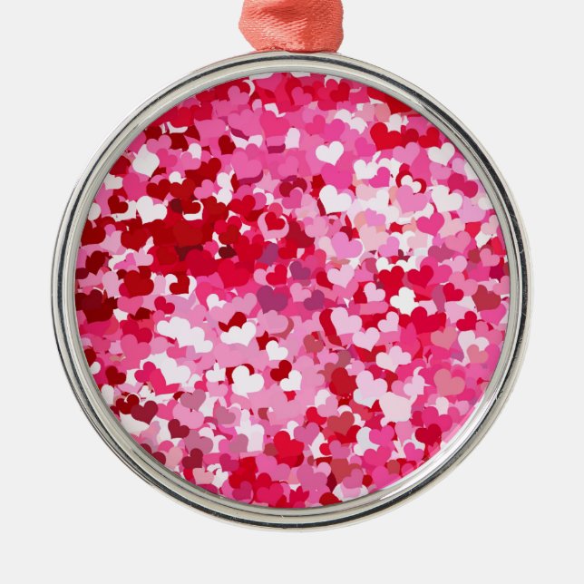 Pink Confetti Hearts Metal Tree Decoration (Front)