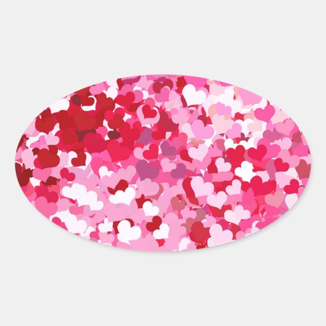 Pink Confetti Hearts Oval Sticker (Front)