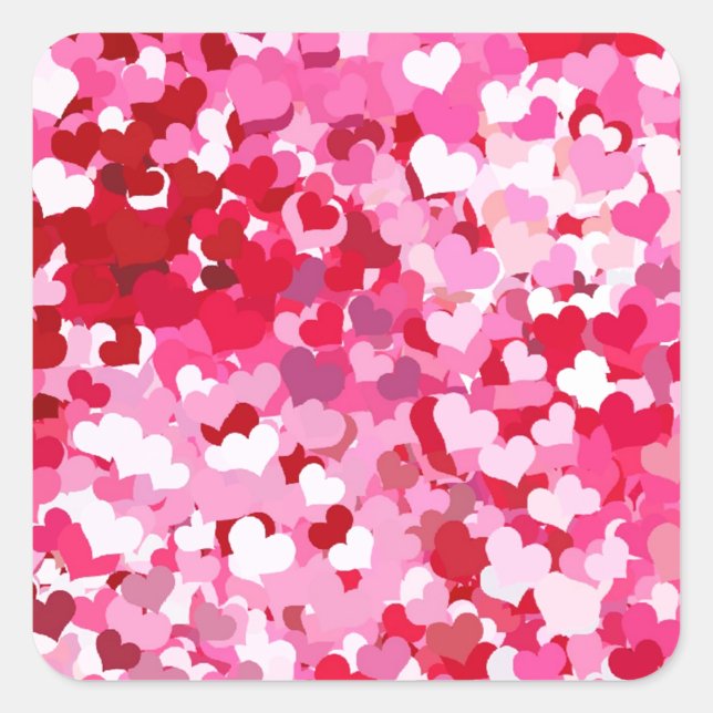 Pink Confetti Hearts Square Sticker (Front)
