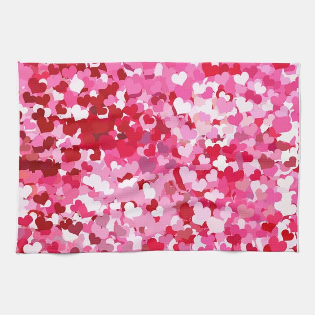 Pink Confetti Hearts Tea Towel (Horizontal)