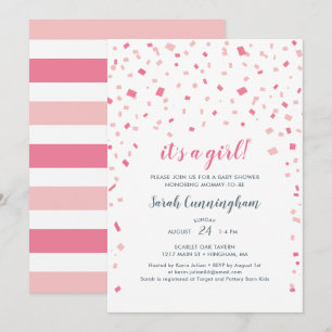 Pink Confetti It's a Girl Baby Shower Invitation