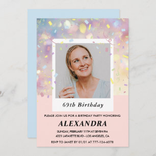 Pink Confetti Photo 69th birthday invitations