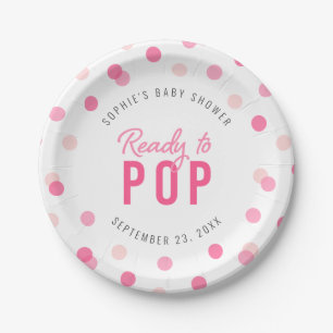 Pink Confetti Ready to Pop Baby Shower Paper Plate