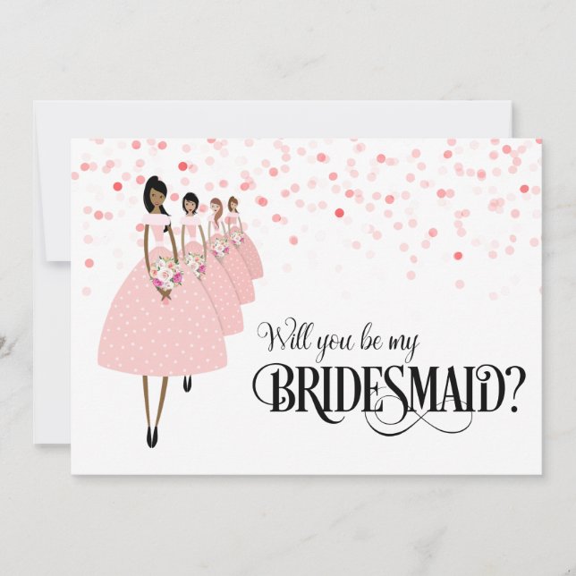 Pink Confetti Will You Be My Bridesmaid Ethnic Invitation (Front)