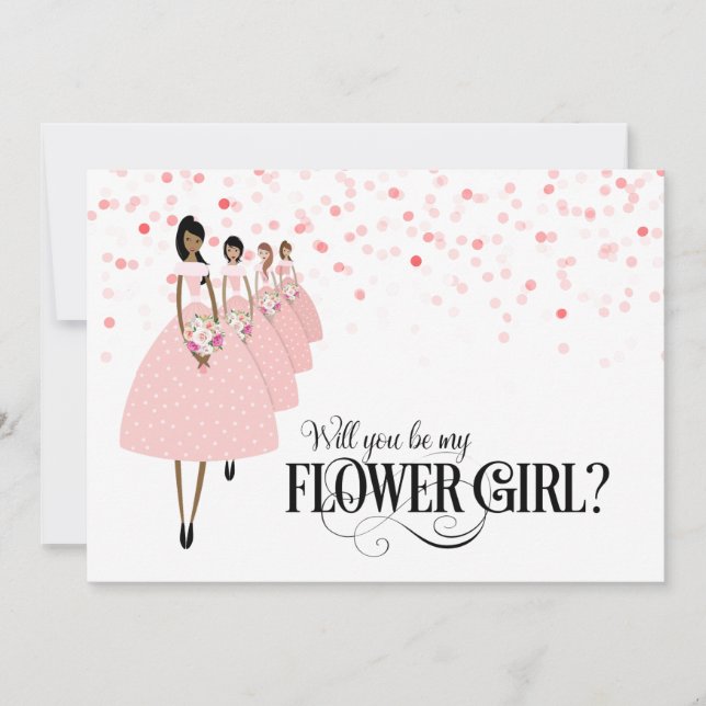 Pink Confetti Will You Be My Flower Girl Ethnic Invitation (Front)