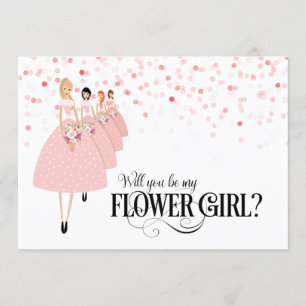Pink Confetti Will You Be My Flower Girl Invitation