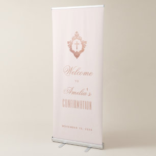 Pink Confirmation Girl Cross Crest Script Welcome Retractable Banner