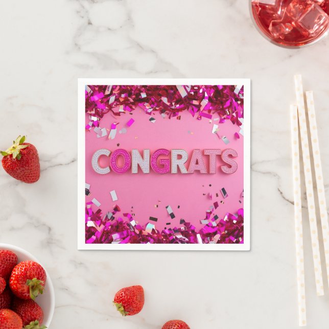 Pink  "Congrats" Cocktail Napkins (Insitu)