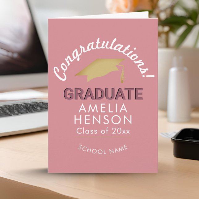 Pink Congratulations Graduate Graduation Cap Card (Creator Uploaded)