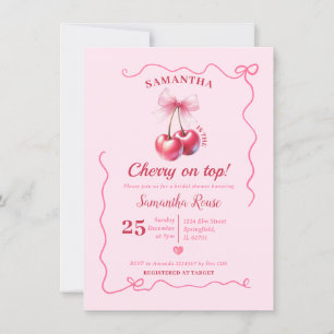 Pink Conquette Bow Cherry on Top Bridal Shower Invitation