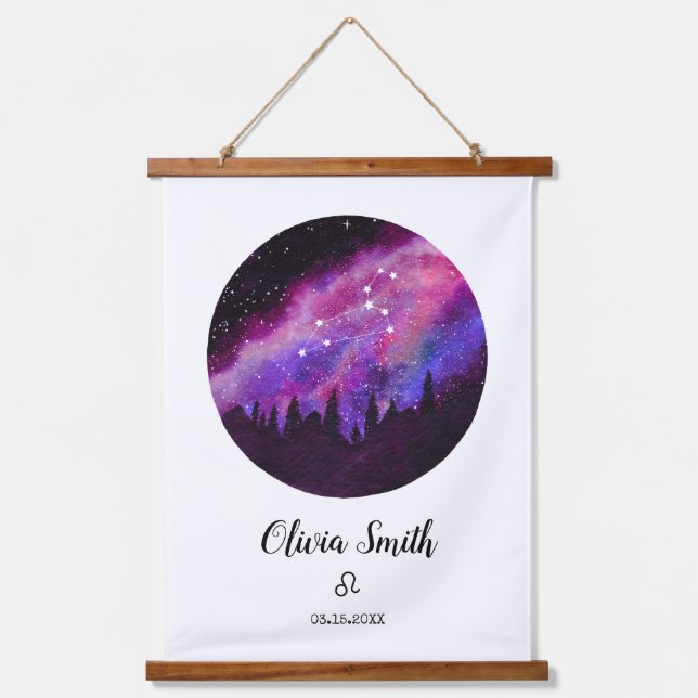 Pink Constellation Leo Horoscope Sign Gift Hanging Tapestry (Front)