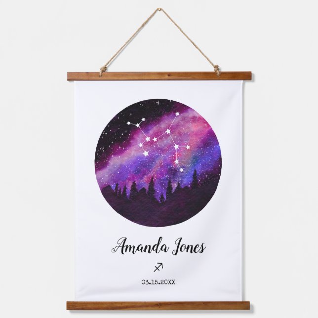 Pink Constellation Sagittarius Horoscope Sign Gift Hanging Tapestry (Front)