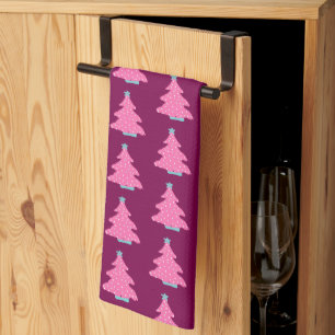 Pink Contemporary Christmas Trees Tea Towel