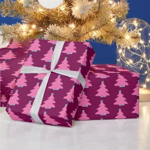 Pink Contemporary Christmas Trees Wrapping Paper