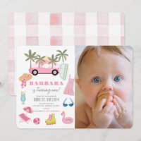 Pink Convertible Palm Tree Girl 1st Birthday Photo