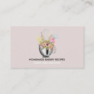 Pink Cook Chef Watercolor Baking Utensils Bakery Business Card