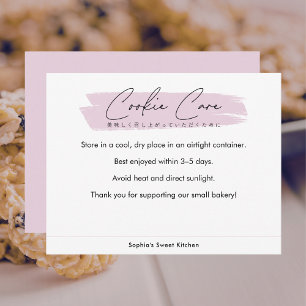 Pink Cookie Care Instructions Minimalist Script Thank You Card