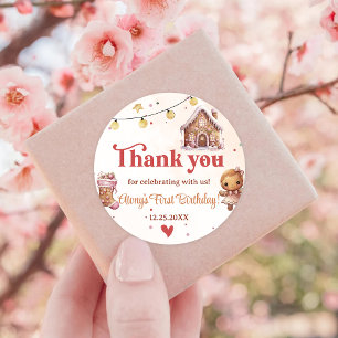 Pink Cookie Christmas Birthday Party Favour Sticke Classic Round Sticker