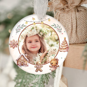 Pink Cookie Christmas Party Photo Ceramic Tree Decoration