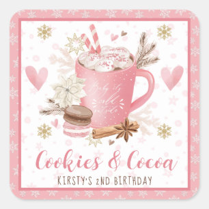 Pink Cookies and Cocoa 2nd Birthday Square Sticker